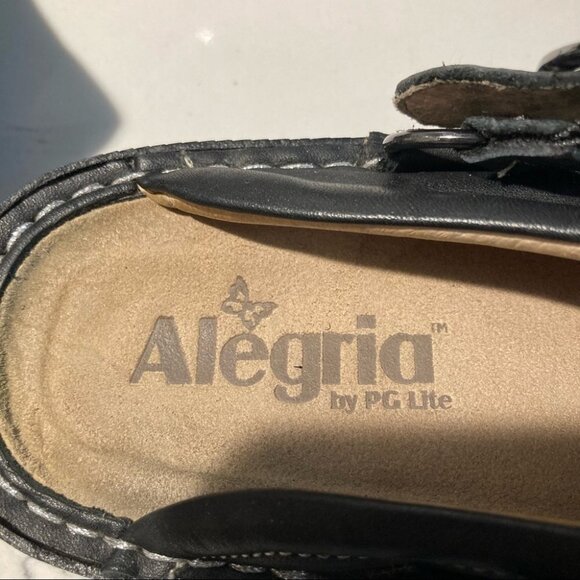 ALEGRIA Sz 36 PG Lite Slide Clog Slingback Black Teal/Gray Floral Cutout Sandals - Picture 6 of 12